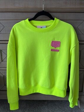 Chiara Ferragni Neon Yellow Sweatshirt with Pink Patch